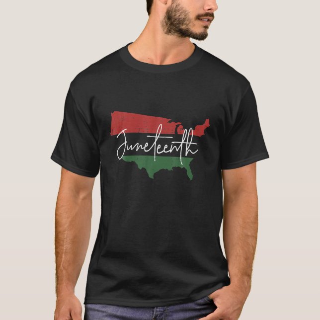 American Map With Pan African Flag For Juneteenth T-Shirt (Front)