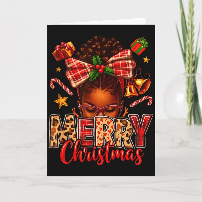 American Melanin Afro Sleigh Queen Christmas Afric Card (Front)