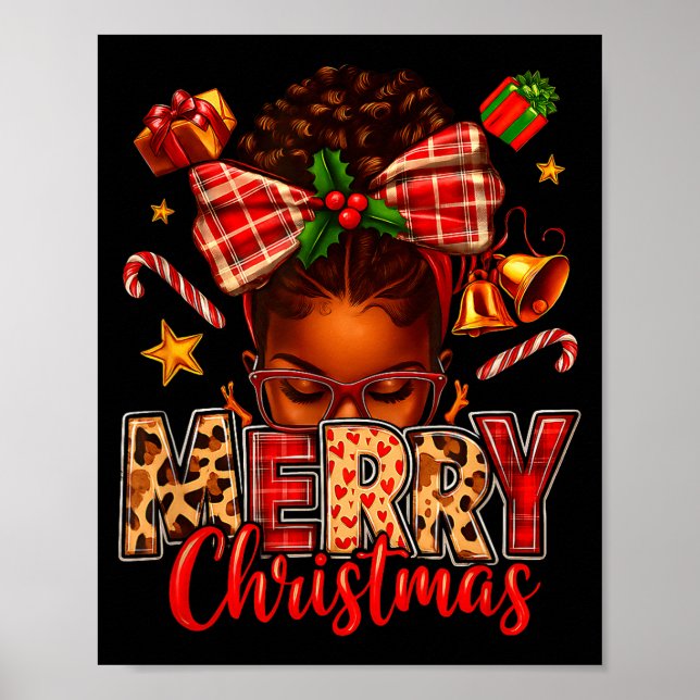 American Melanin Afro Sleigh Queen Christmas Afric Poster (Front)