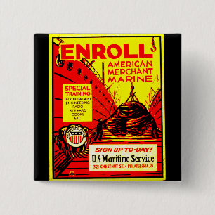 American Merchant Marine - Enrol Today ! 15 Cm Square Badge
