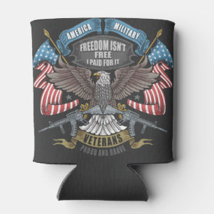 American Military with Flag and Eagle Can Cooler