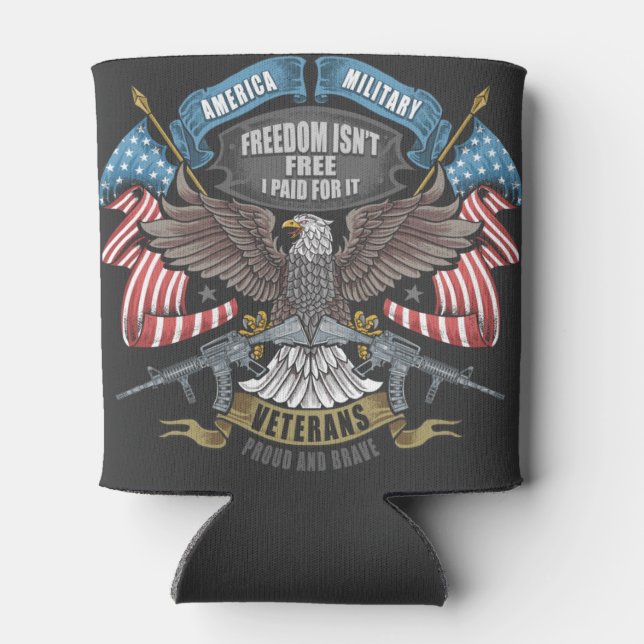 American Military with Flag and Eagle  Can Cooler (Back)