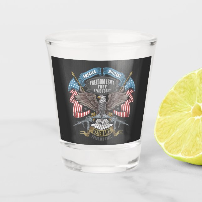 American Military with Flag and Eagle    Shot Glass (Front)