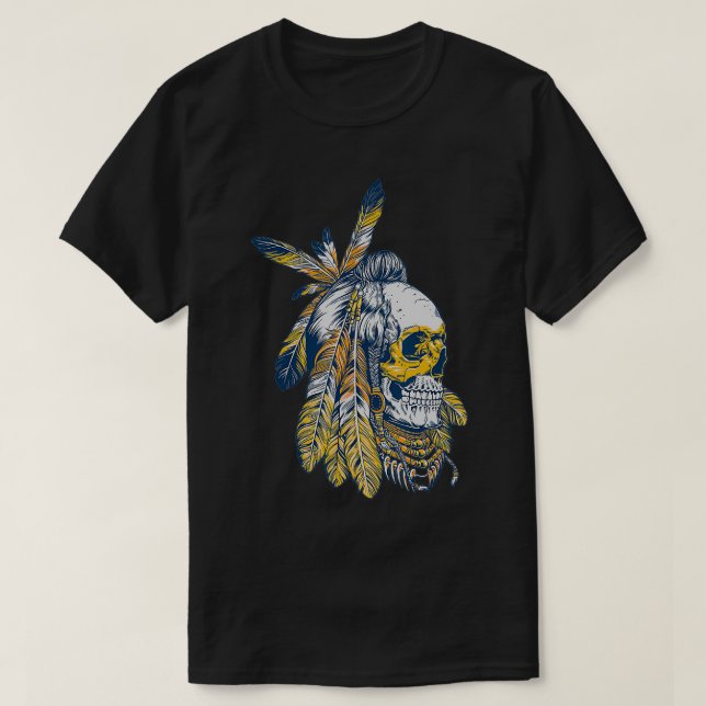 American Motorcycle Skull Native Indian Eagle Chie T-Shirt (Design Front)