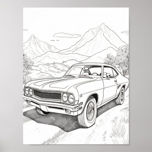 American Muscle Car Adult Colouring Poster (Front)