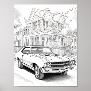 American Muscle Car Adult Colouring Poster