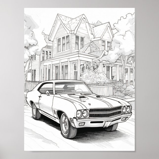 American Muscle Car Adult Colouring Poster (Front)
