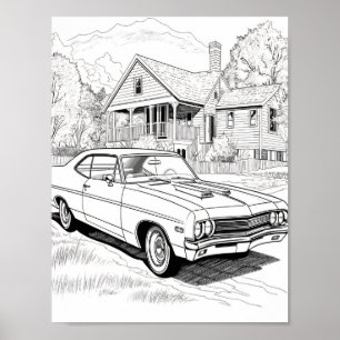 American Muscle Car Adult Colouring Poster