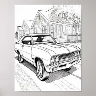 American Muscle Car Adult Colouring Poster