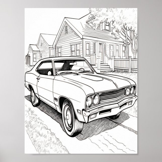 American Muscle Car Adult Colouring Poster (Front)