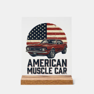 American Muscle Car Vintage Flag Shirt Design_1 Acrylic Sign