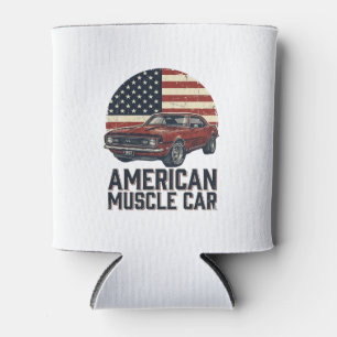 American Muscle Car Vintage Flag Shirt Design_1 Can Cooler