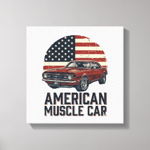 American Muscle Car Vintage Flag Shirt Design_1 Canvas Print