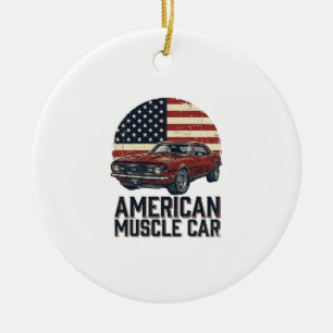 American Muscle Car Vintage Flag Shirt Design_1 Ceramic Tree Decoration