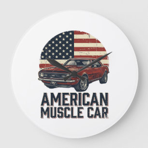 American Muscle Car Vintage Flag Shirt Design_1 Large Clock
