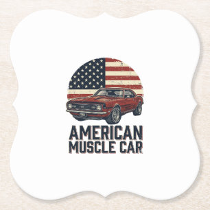 American Muscle Car Vintage Flag Shirt Design_1 Paper Coaster