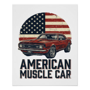 American Muscle Car Vintage Flag Shirt Design_1 Poster
