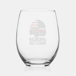 American Muscle Car Vintage Flag Shirt Design_1 Stemless Wine Glass
