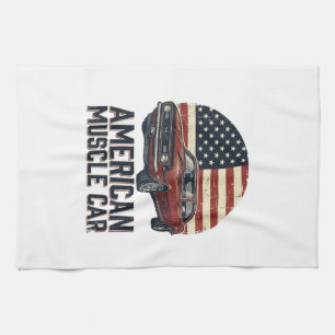 American Muscle Car Vintage Flag Shirt Design_1 Tea Towel