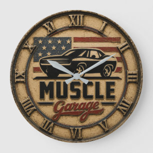 American Muscle Garage Vintage USA Muscle Car Large Clock