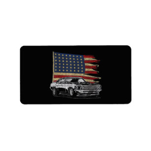 American Muscle Sports Car Muscle Car Flag Label