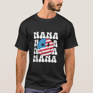 American Nana Retro Groovy 4th of July Smile Face  T-Shirt