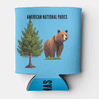 American National Park Brown Bear Pine Tree Can Cooler