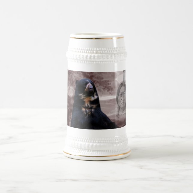 American Native Indian black bear Beer Stein (Center)