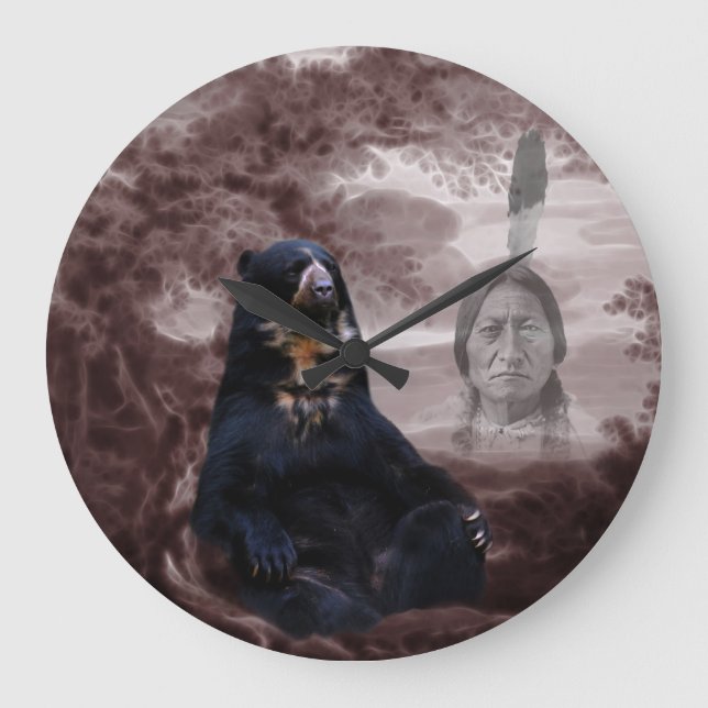 American Native Indian black bear Large Clock (Front)