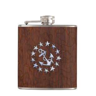 American Nautical Yacht Flag Wet Mahogany Hip Flask
