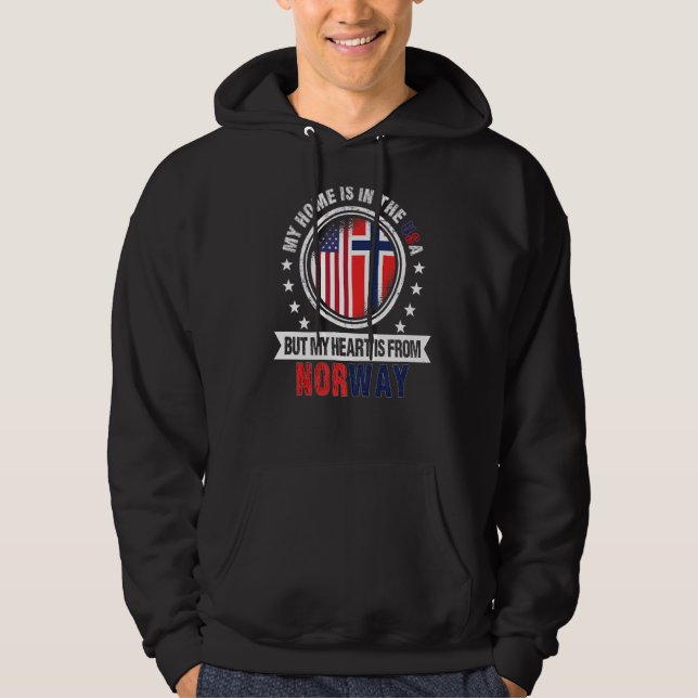 American Norwegian Flag Heart from Norway American Hoodie (Front)