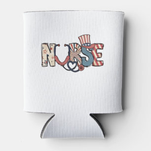 American Nurse 4th of July Patriotic USA Flag Nurs Can Cooler