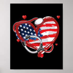American Nurse 4th Of July Patriotic Usa Flag Nurs Poster