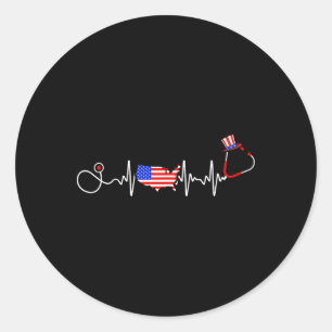 American Nurse 4th Of July Usa Flag Map Patriotic  Classic Round Sticker