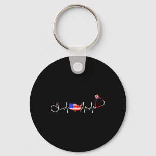 American Nurse 4th Of July Usa Flag Map Patriotic Key Ring