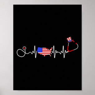 American Nurse 4th Of July Usa Flag Map Patriotic  Poster