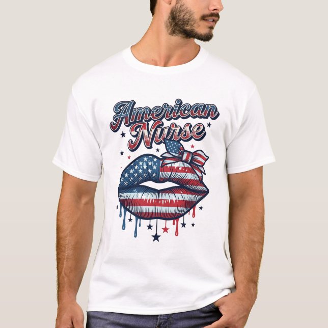 American Nurse Patriotic Lips Vector Shirt Design_ (Front)
