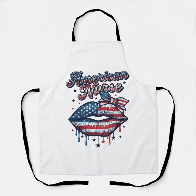 American Nurse Patriotic Lips Vector Shirt Design_ Apron (Front)