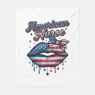 American Nurse Patriotic Lips Vector Shirt Design_ Fleece Blanket