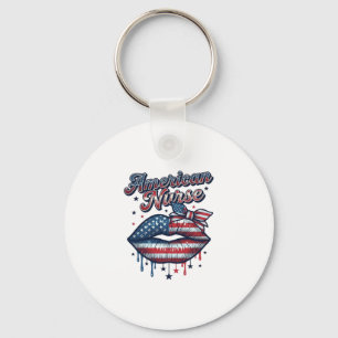 American Nurse Patriotic Lips Vector Shirt Design_ Key Ring