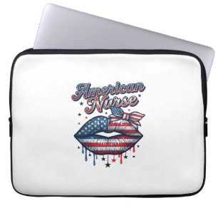 American Nurse Patriotic Lips Vector Shirt Design_ Laptop Sleeve