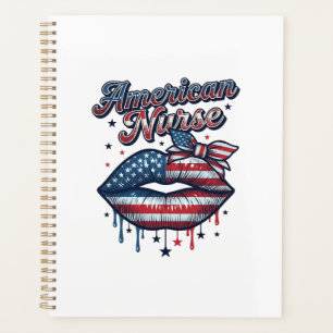 American Nurse Patriotic Lips Vector Shirt Design_ Planner