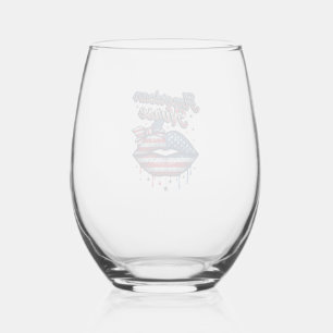 American Nurse Patriotic Lips Vector Shirt Design_ Stemless Wine Glass