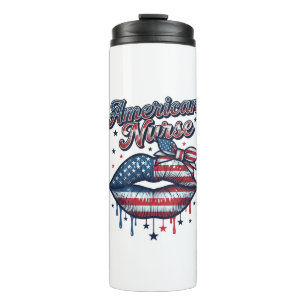 American Nurse Patriotic Lips Vector Shirt Design_ Thermal Tumbler