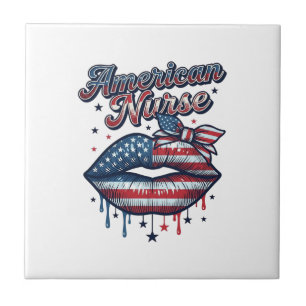 American Nurse Patriotic Lips Vector Shirt Design_ Tile