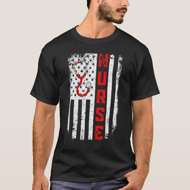 American Nurse Stethoscope Doctor Us Flag Retro 4t T-Shirt (Front)