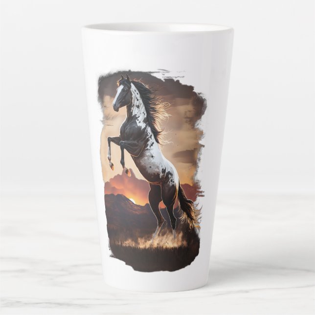 American Paint Horse Rearing at Sundown Latte Mug (Front)