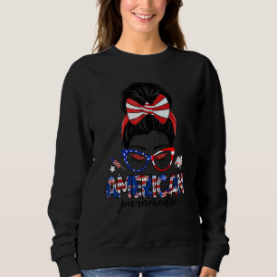 American Paramedic Messy Bun Women Usa Flag 4th Of Sweatshirt