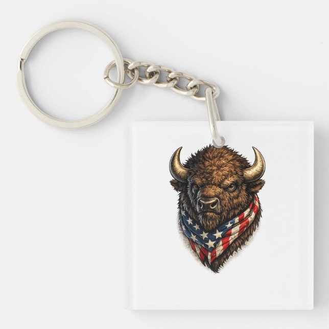 American Patriot Buffalo Head Graphic Key Ring (Front)