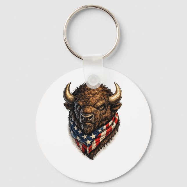 American Patriot Buffalo Head Graphic Key Ring (Front)